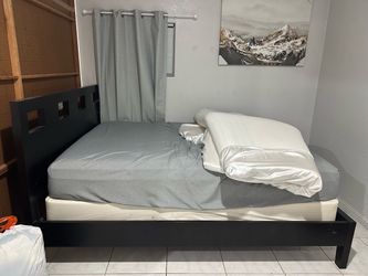 Black Bed Frame with Headboard, box and mattress