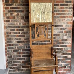 Antique Tall Hall Chair With Mirror
