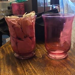 2 Pink Glass Flower Glasses
