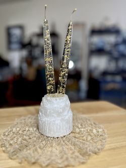 Vintage Clear Lucite candles With Gold Flakes and 