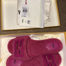 Fendi Pink sheepskin slides