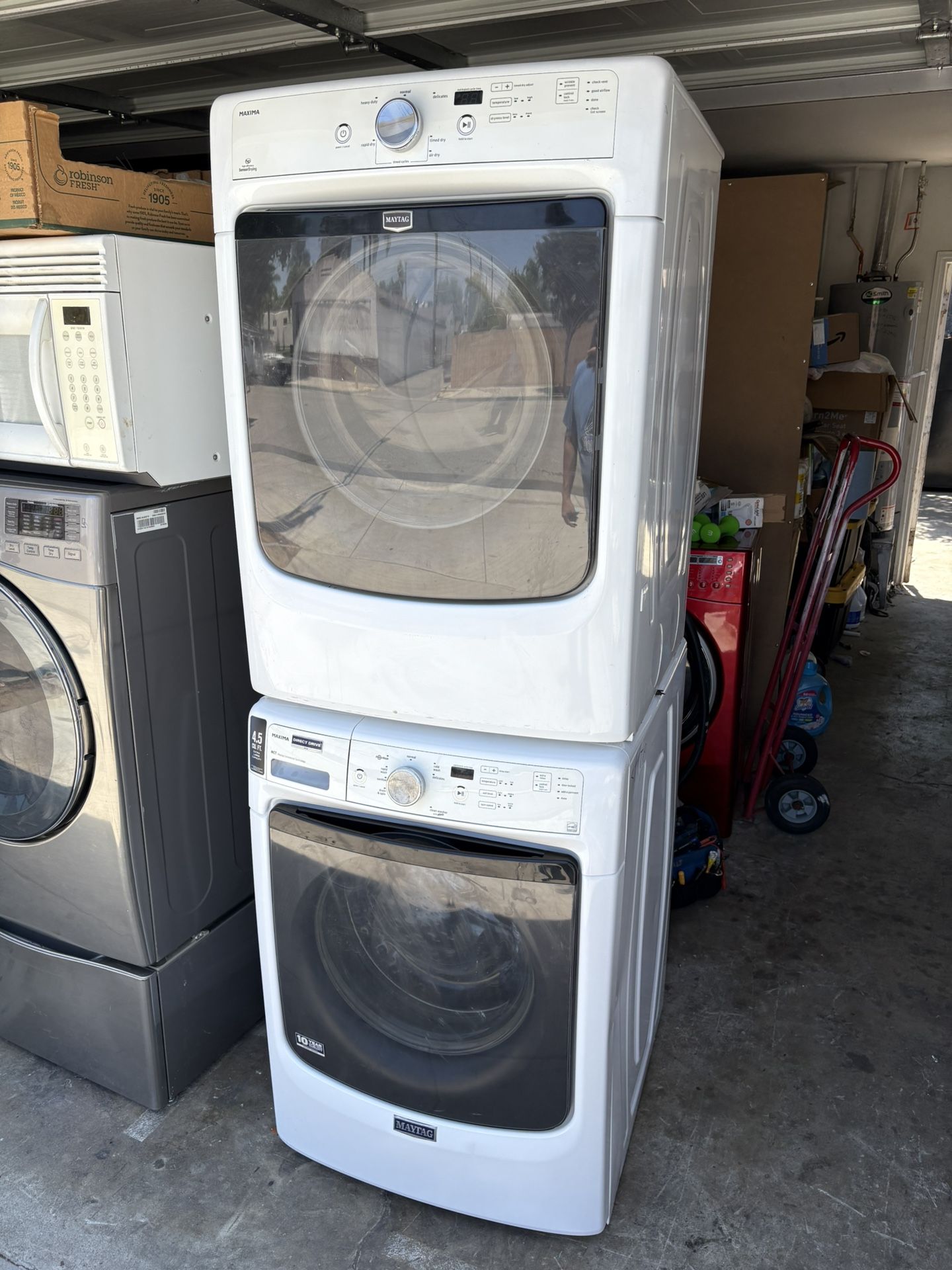 Maytag  Stackable  Washer and gas dryer Excellent working condition  Heavy duty  Commercial quality  W27 D31.5 H76 Washer 4.3 cu ft  Dryer 7.4 cu ft 3
