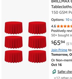 6pc Tablecloth Round 120” Red Table Decor