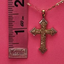 14k Gold 3.41 Carats Of Diamond Anniversary Cross Necklace. With Chain