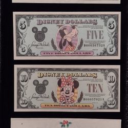 Disney Dollars ( Uncirculated) 1(contact info removed) Real Disney $1,$5,$10 Money 
