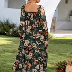 Dress Flowy Tiered Smocked Square Neck