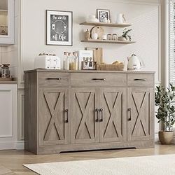   Buffet Sideboard Cabinet with Drawers, 55" Large Buffet Storage Cabinet with Shelves and Doors, Modern Farmhouse Coffee Bar Station for Kit