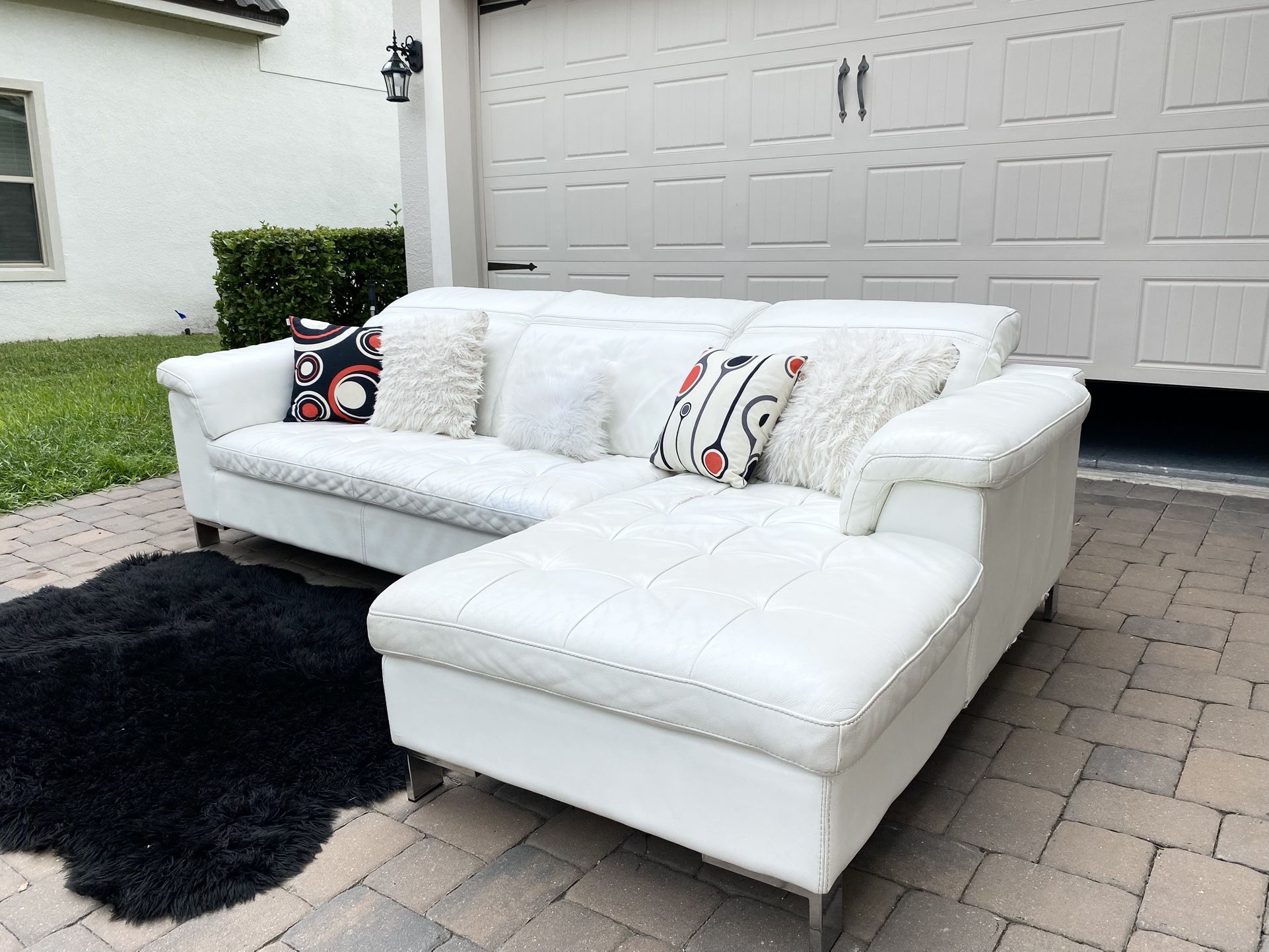 Modern White Leather Sectional