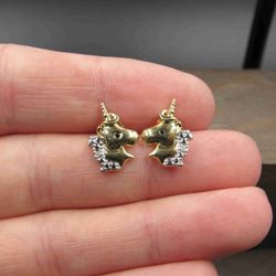 Sterling Silver Diamond Chips Unicorn Stud Earrings Vintage