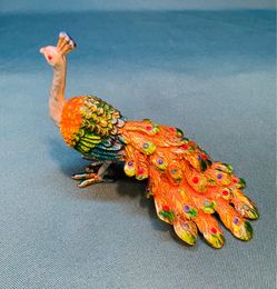 Vintage colorful hand painted enamel peacock with crystals