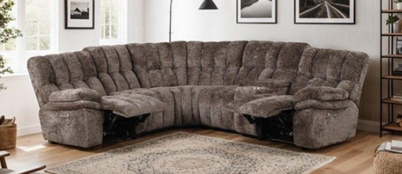 Brand New Brown Super Plush Power Reclining Sectional Sofa 