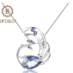 GEM'S BALLET 925 Sterling Silver Peacock Brooch Blueish Mystic Quartz Gemstone Animal Pendant For Women Party Fine Jewelry