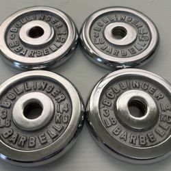 4 Bollinger Barbell Threaded Dumbell Weight Plates 3 lb 1.4kg Each Chrome