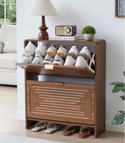 47.24" FREESTANDING WOOD HIDDEN SHOE CABINET WITH 4 FLIP DRAWERS AND ADJUSTABLE SHELF