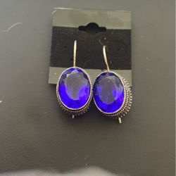 Tanzanite Solid Sterling Silver Huggie Earrings 1.5”
