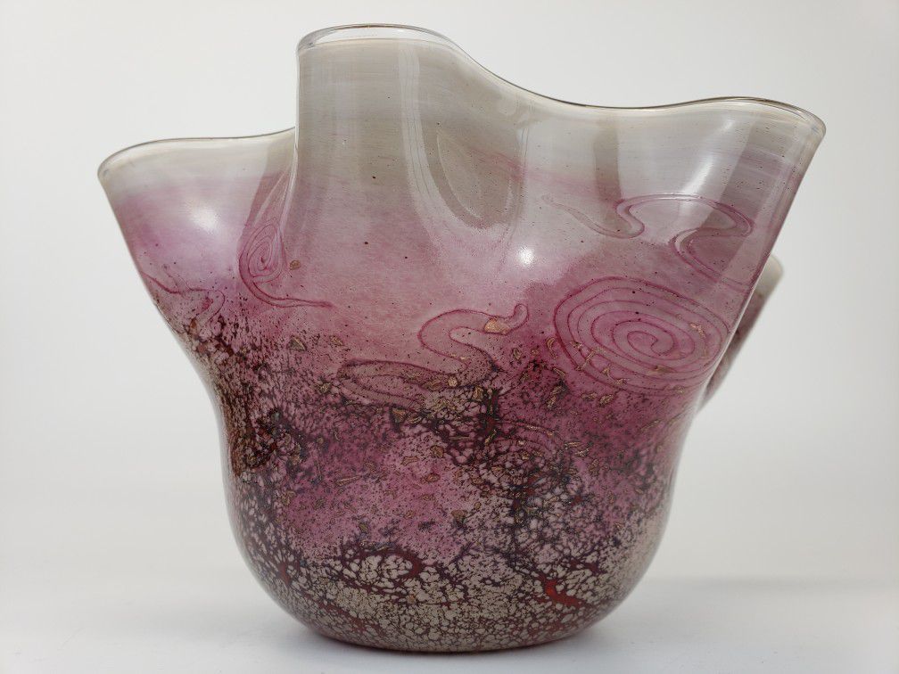LARGE Hand Blown George Averbeck-Signed Purple Handkerchief Art Glass Vase