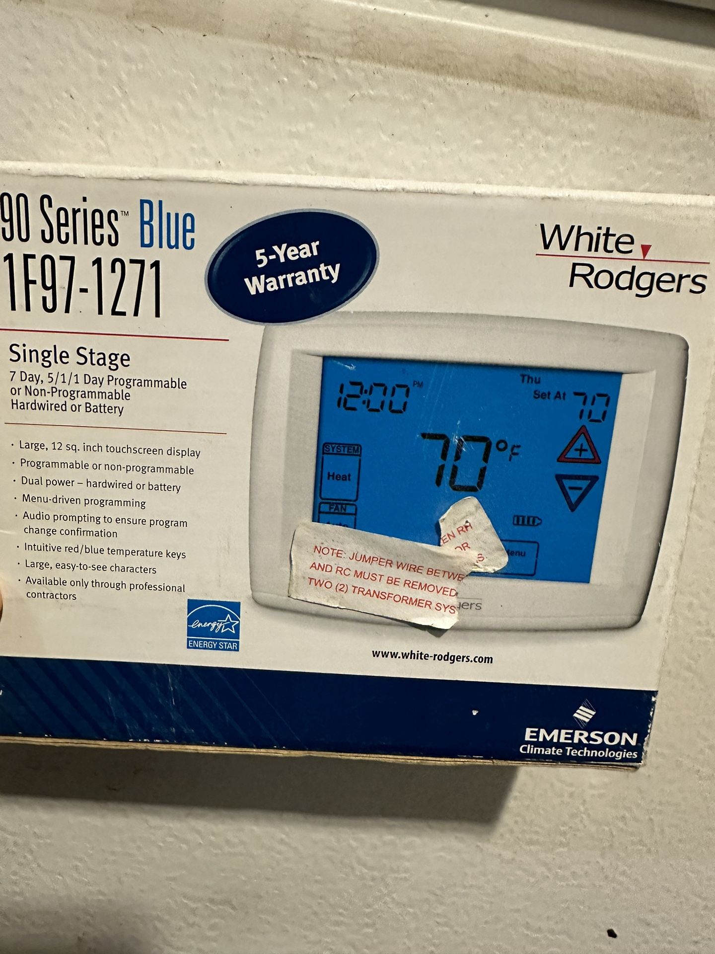 1F97-1271 Emerson White Rodgers 1H/1C Touchscreen Thermostat 1F95-1277