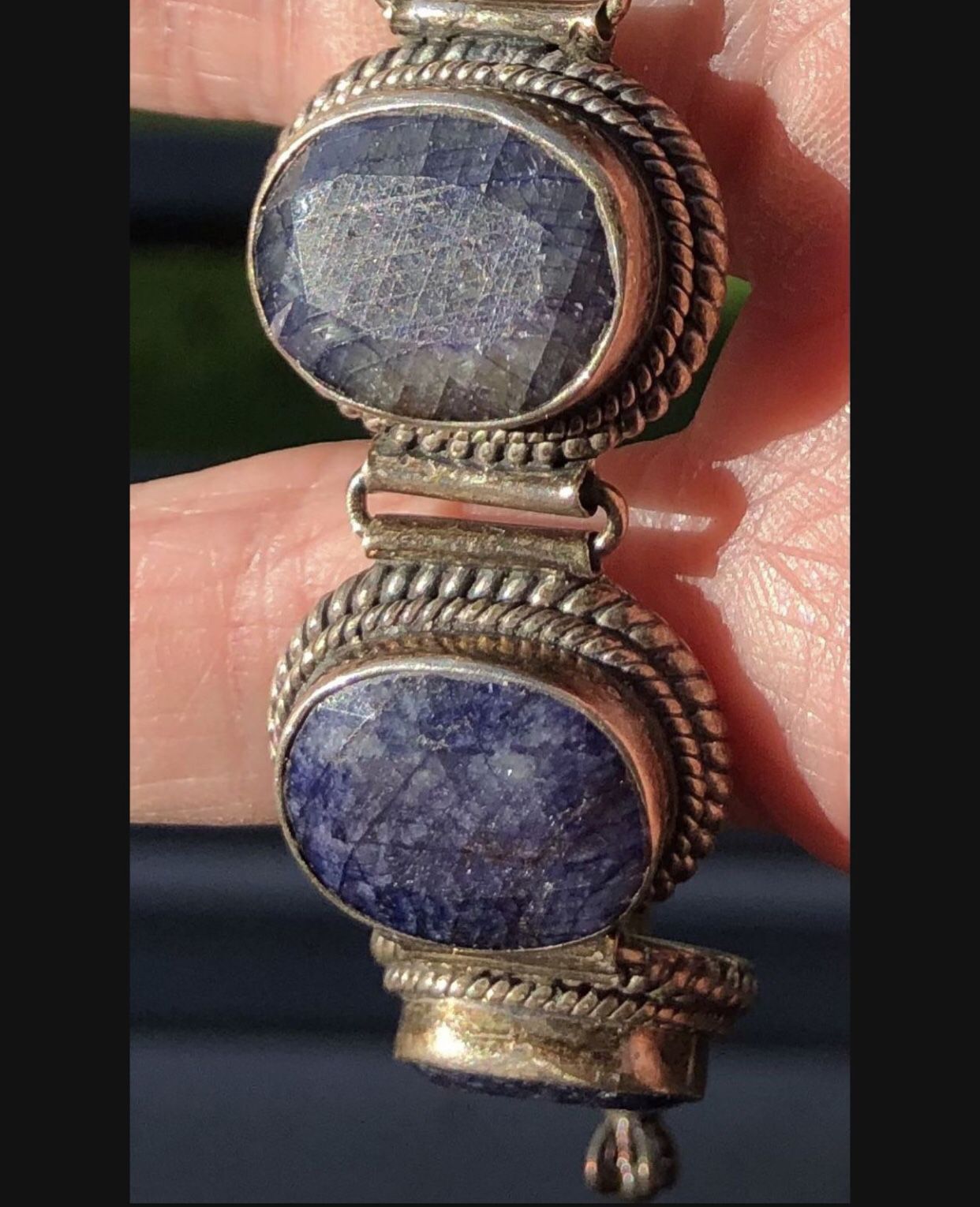 9 Inch Long Vintage Sterling Silver Marked 925 Bracelet With Blue lapis lazuli 