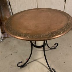 Copper Table On Wrought Iron Base