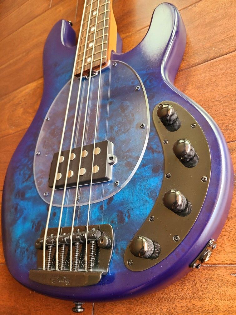 Sterling StingRay Ray34 Poplar Burl in Satin Neptune Blue - Mint Condition