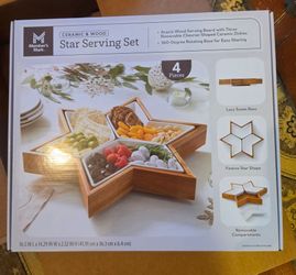 New Member's Mark Ceramic & Wood Star Serving Set