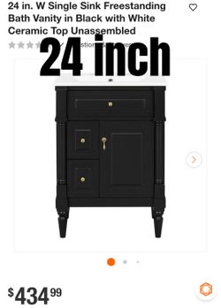 24-Inch Single Sink Freestanding Bath Vanity Black