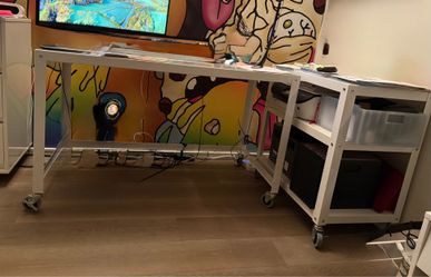 CB2 Go-Cart White Rolling Desk + Matching Printer Cart