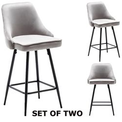 Set of 2 Premium Velvet Bar Stools – Midnight Black Legs & Modern High Back 