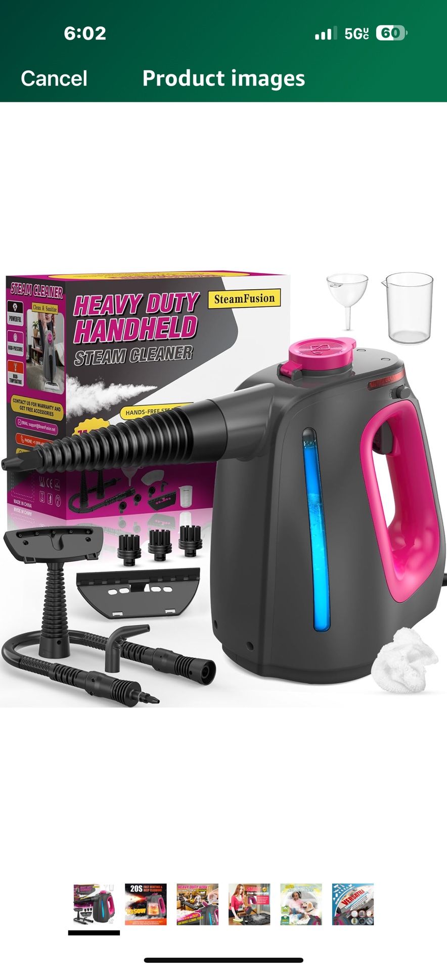 Heavy Duty Handheld Steam Cleaner for Cleaning with Lockable Steam Button&11pcs Accessories, Unlimited Water Addition for Continuous Steaming, Multi-P