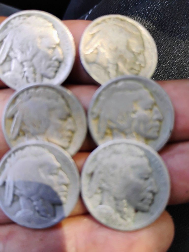 6 Buffalo Nickels 1918,1916,1915,1917,1918,1913