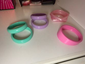 Y2K Chunky Bangle Bracelet Lot – Pink, Purple & Turquoise – 7 Pieces