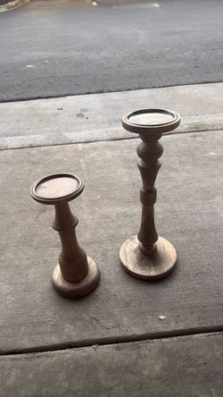 Set of 2 Wooden Pillar Candle Holders – Rustic Brown Home Decor