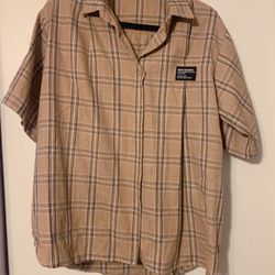 Tan Tartan Print Plaid Button-up Blouse T-Shirt / SMALL / Women’s, Teen’s, Junior’s