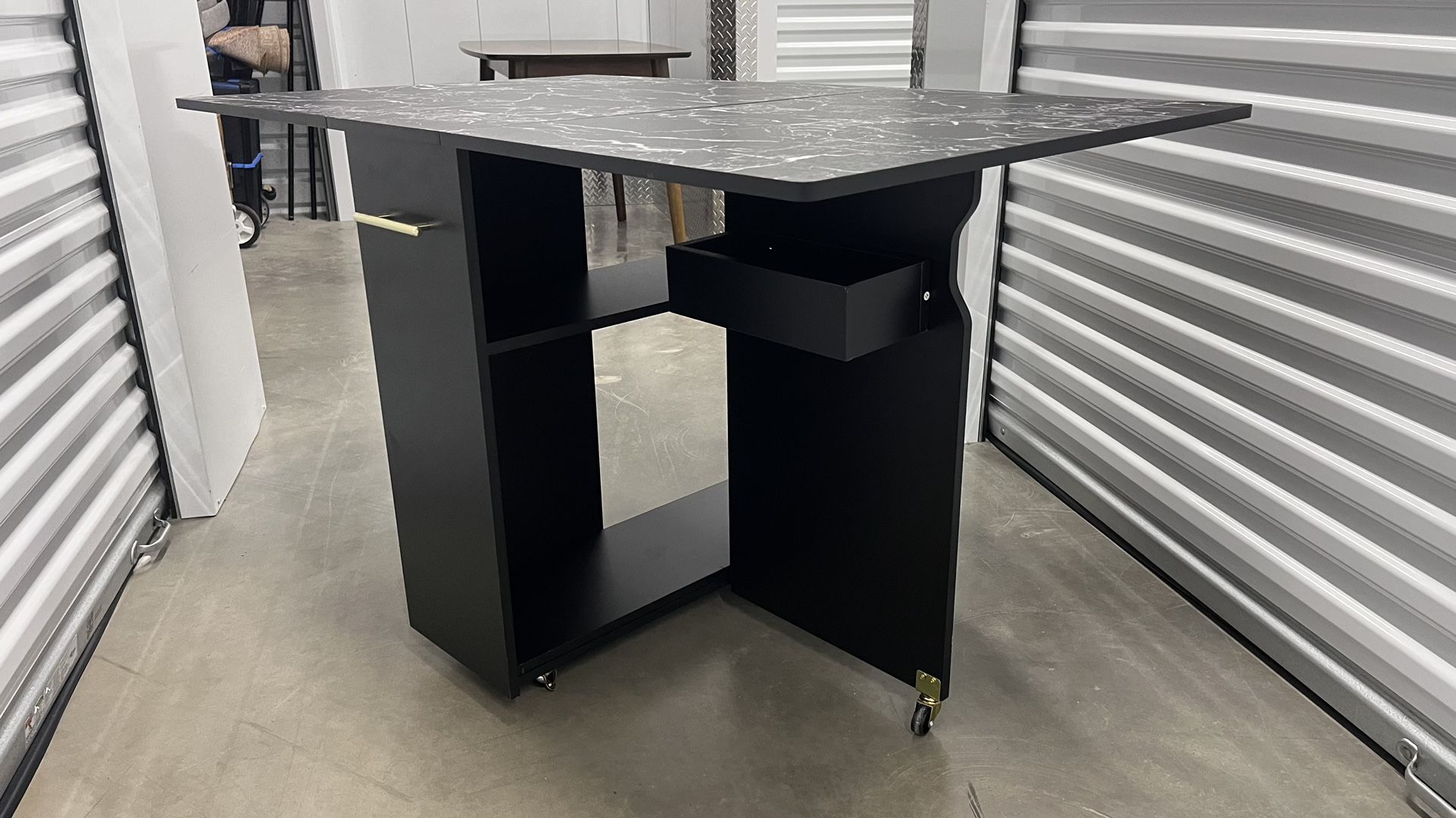 Multipurpose Folding Table W/ Wheels And Storage Shelves