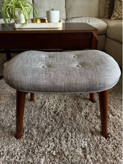 Mid-Century Modern Style Gray Tufted Ottoman / Footstool