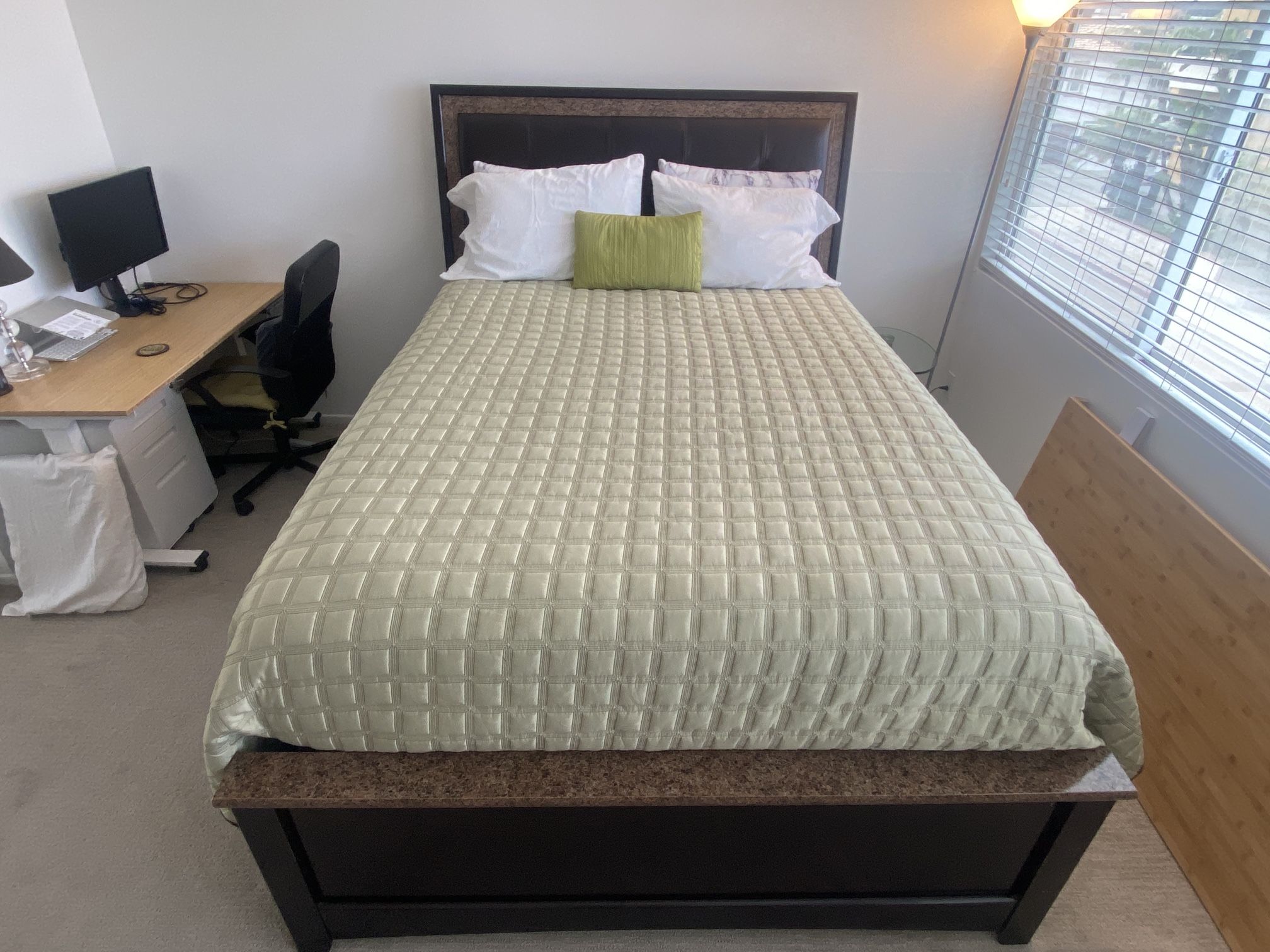 Queen Brown Leather Upholstered Panel Bedframe