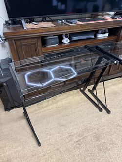 Glass Top Desk with Black Metal Frame