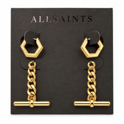 AllSaints Signature Hexagon Hoop & Chain Drop Earrings Set