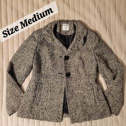 Cute Women's Black Tweed Jacket. Ruffle Collar. Like New. Medium 
