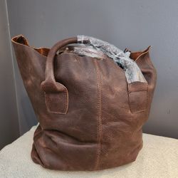 Large Leather & Denim Bucket Bag