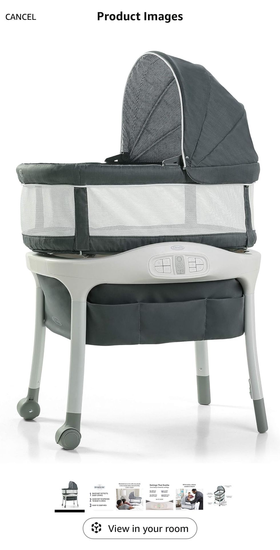 Graco Sense2Snooze Bassinet with Cry Detection Technology | Baby Bassinet Detects and Responds to Babys Cries to Help Soothe Back to Sleep, Ellison, 1