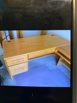 Light Oak Wood Office Desk with Drawers