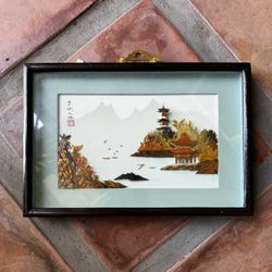 Beautiful Vintage Japanese Inlayed Lacquered Wall Art Framed