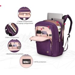 Swissdigital Design Massaging Laptop Backpack For Women，USB Charging Port Large Capacity Computer Backpacks For Work Business