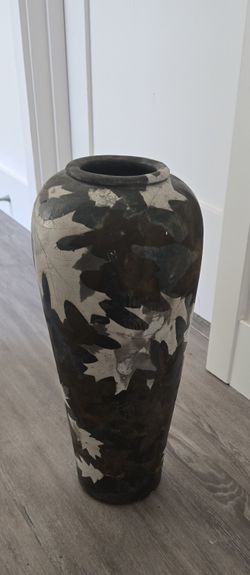 Raku vase; brown and grey