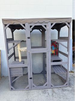 Outdoor Cat Enclosure Large Cat House for Multiple Cats Walk in Cat Cage with Tarp Roof 70"