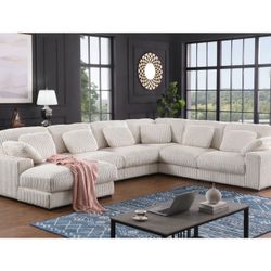 155.5"W Beige Corduroy Modular Corner Sectional Sofa with Left-Facing Chaise