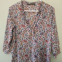 ZARA Basic Blouse Top With Floral Print, Size S