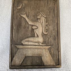 Wooden handcrafted woman and crescent moon