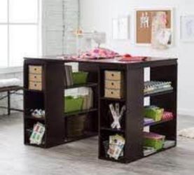 Counter Height Craft Room Sewing Table Dark Wood Project game room Playroom Cabinet She Shed Dream Box Graphic Artist Scrapbooking